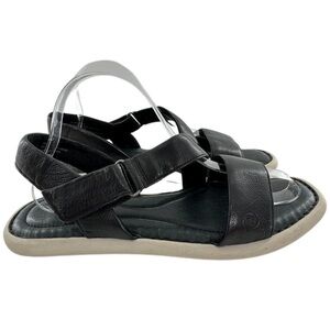 Born womens flat sandals size 10 black leather sticky strap walking comfort